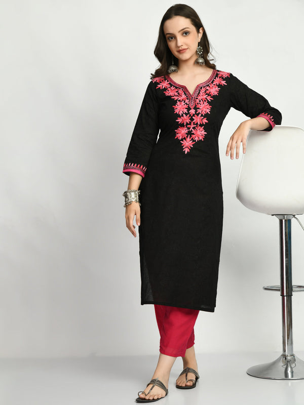 Women's Black Embroidered Kurta - Noz2Toz