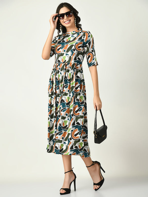 Women's Multi Printed Midi Dress - Noz2Toz