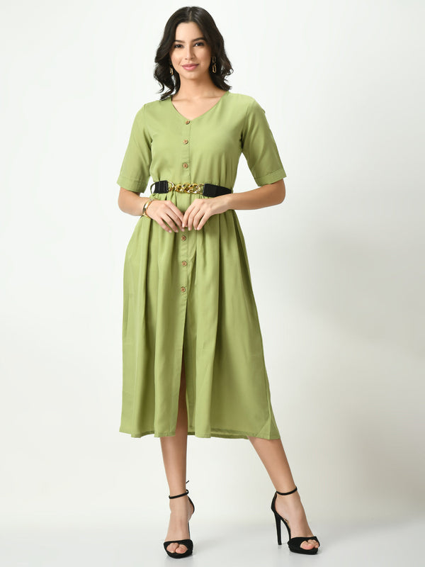 Women's Olive Stylish Midi Dress For - Noz2Toz