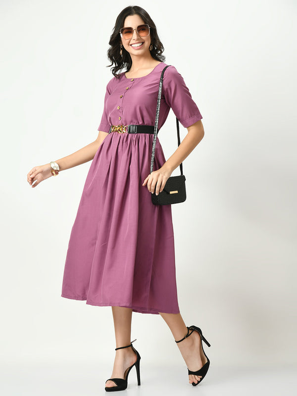 Women's Lavender Stylish Midi Dress For - Noz2Toz