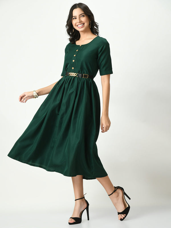 Women's Green Stylish Midi Dress For - Noz2Toz