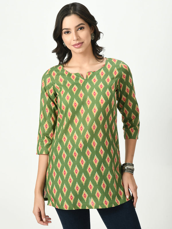 Women's Green Printed Short Kurti - Noz2Toz