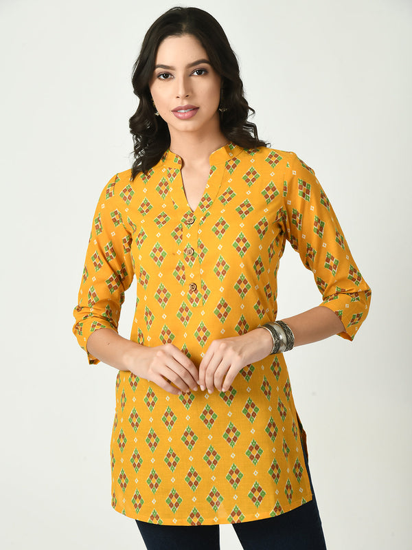 Women's Mustard Printed Short Kurti - Noz2Toz