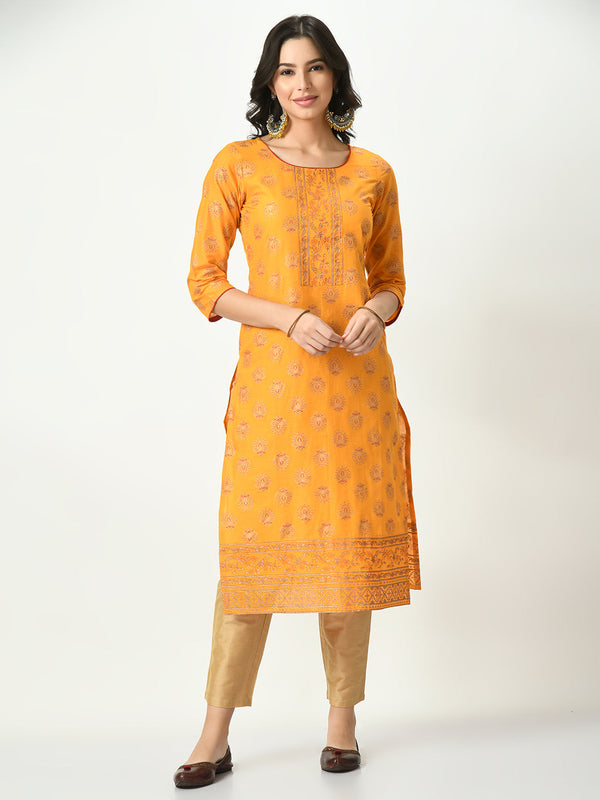 Women's Mustard Screen Printed Kurta - Noz2Toz