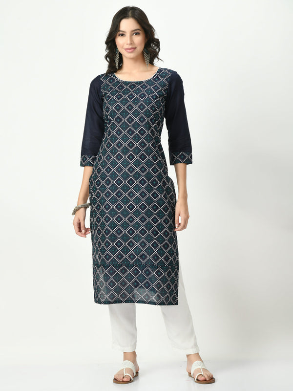 Women's Blue Screen Printed Kurta - Noz2Toz