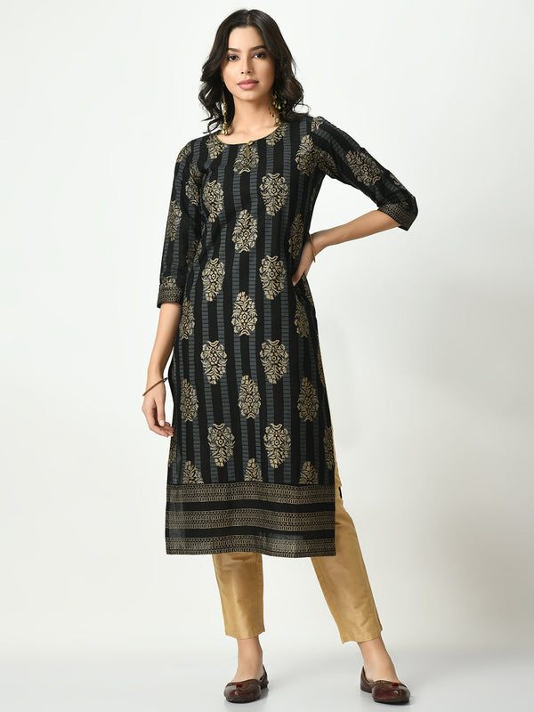 Women's Black Screen Printed Kurta - Noz2Toz