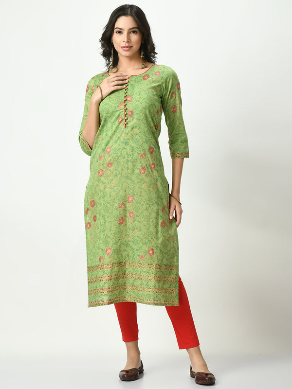 Women's Mehndi Green Screen Printed Kurta - Noz2Toz