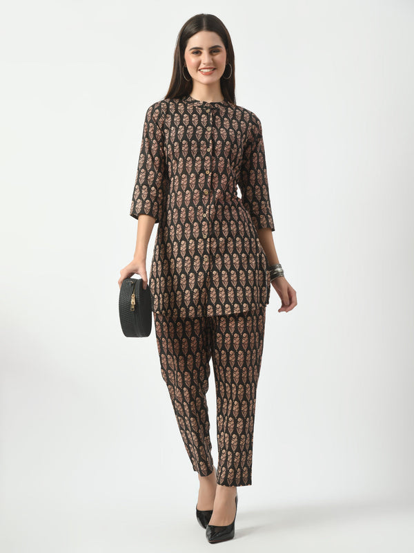 Women's Black Printed Co-ord Set For Women - Taantav