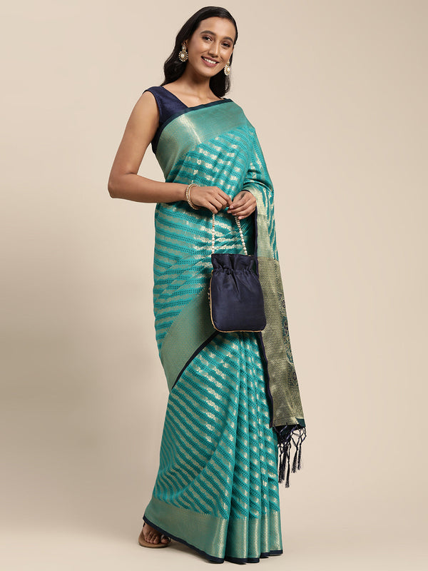 Women's Rama Green Silk Woven Zari Work Traditional Tassle Saree - Sangam Prints