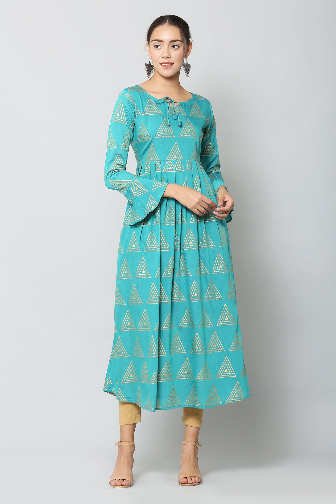 Women's Rama Color Muslin Straight Gold Printed Kurta - Vaaba