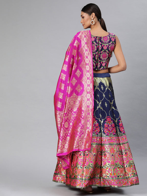 Women's Navy Blue Color Lehenga Set - Fabcartz