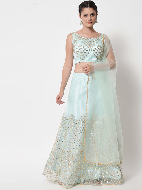 Women's Aqua Blue Color Lehenga Set - Fabcartz