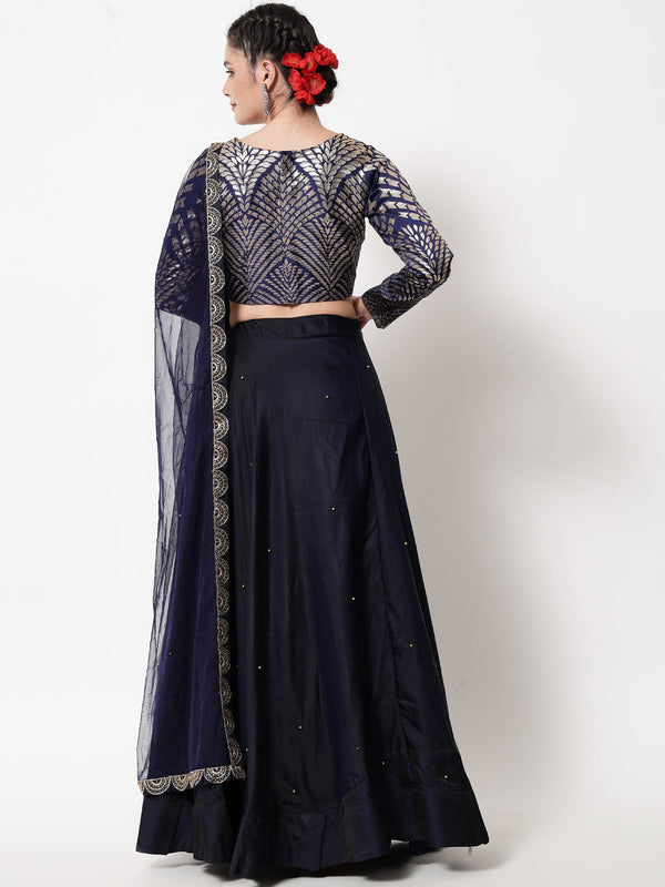 Women's Navy Blue Color Lehenga Set - Fabcartz