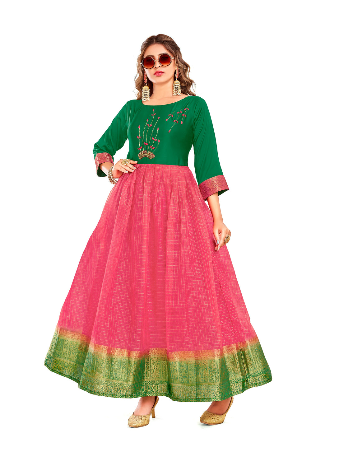 Woman's Designer Pink And Green Kurti - Dwija Fashion