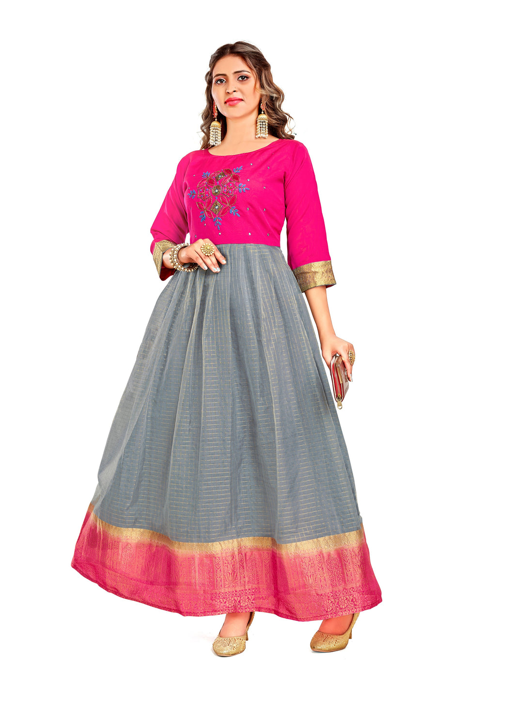 Woman's Designer Pink And Grey Kurti - Dwija Fashion