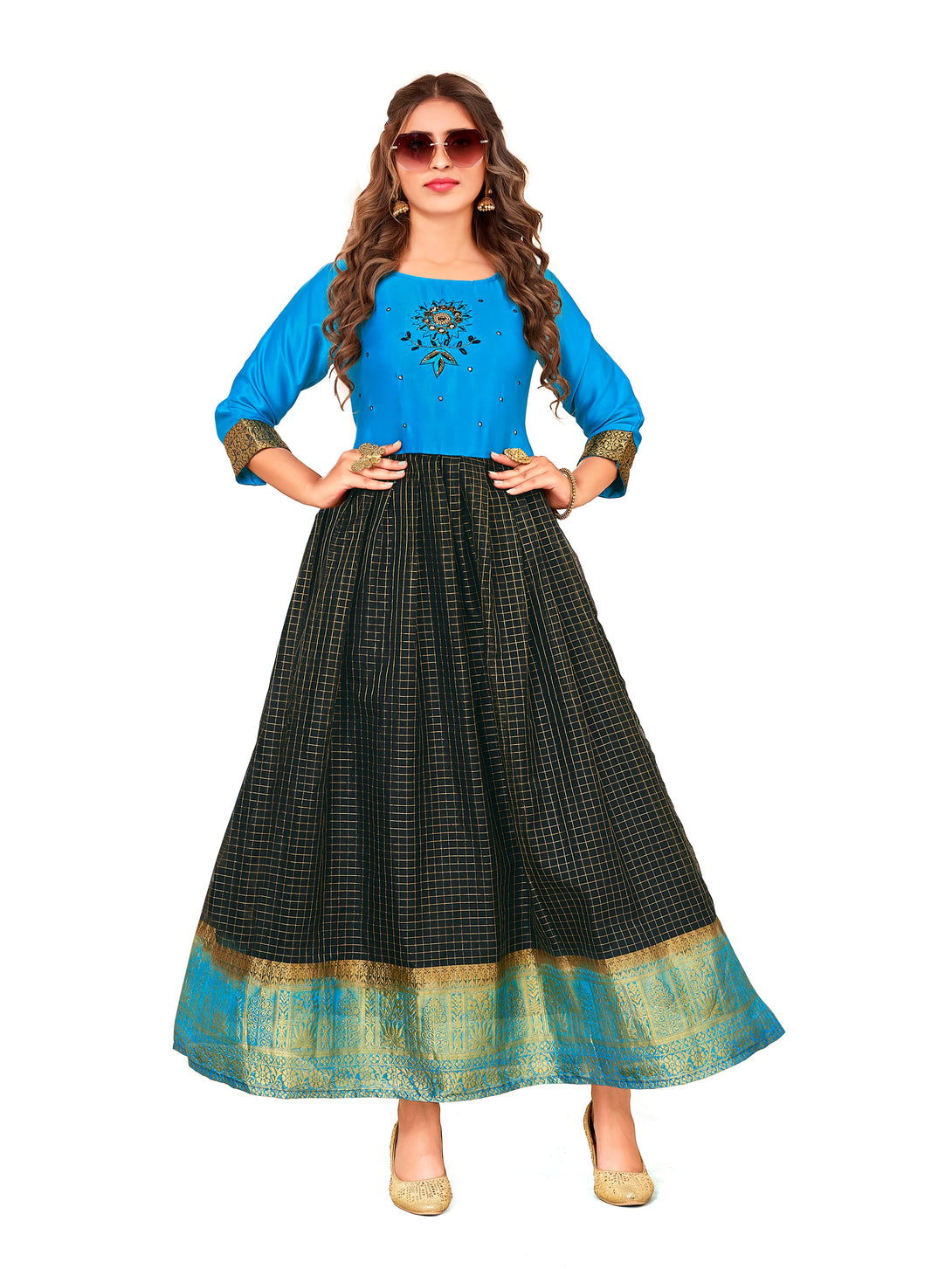 Woman's Designer Blue And Black Kurti - Dwija Fashion