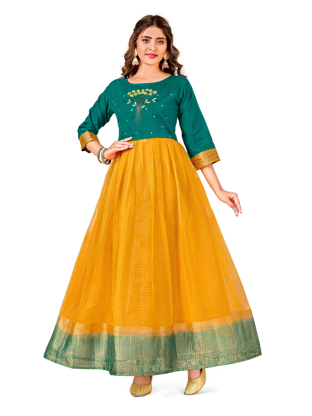 Woman's Designer Green And Yellow Kurti - Dwija Fashion