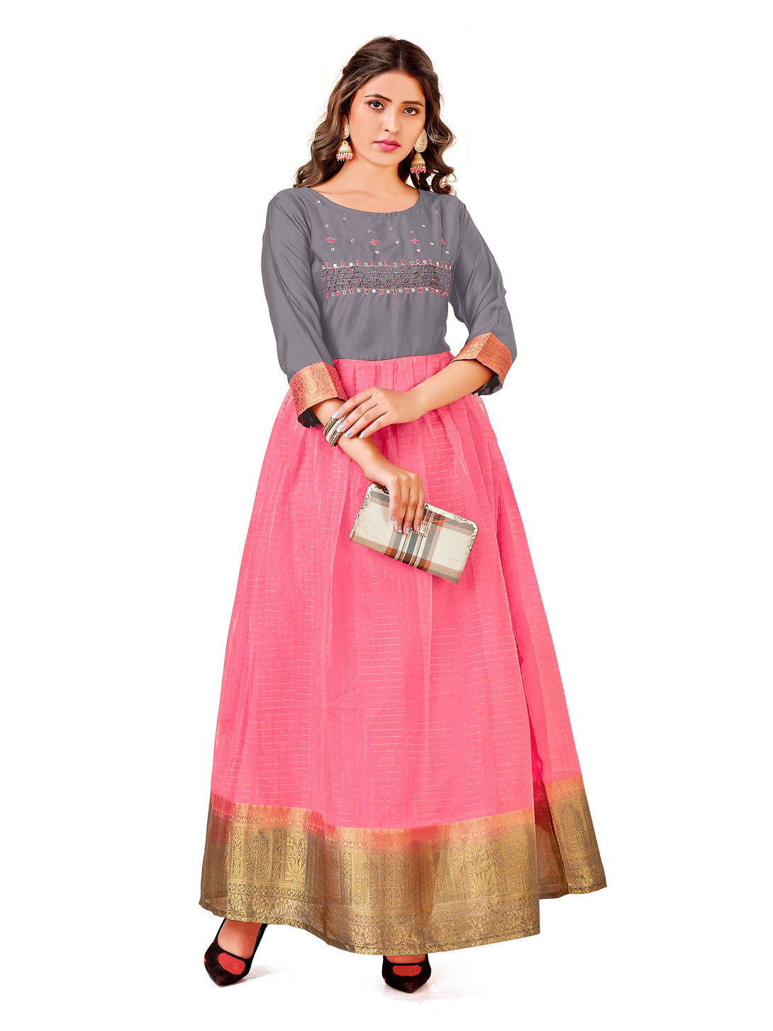 Woman's Designer Pink And Grey Kurti - Dwija Fashion