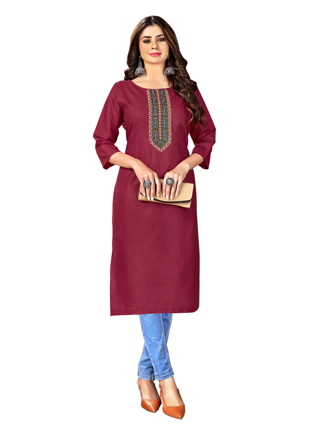 Woman's Designer Red Kurti - Dwija Fashion