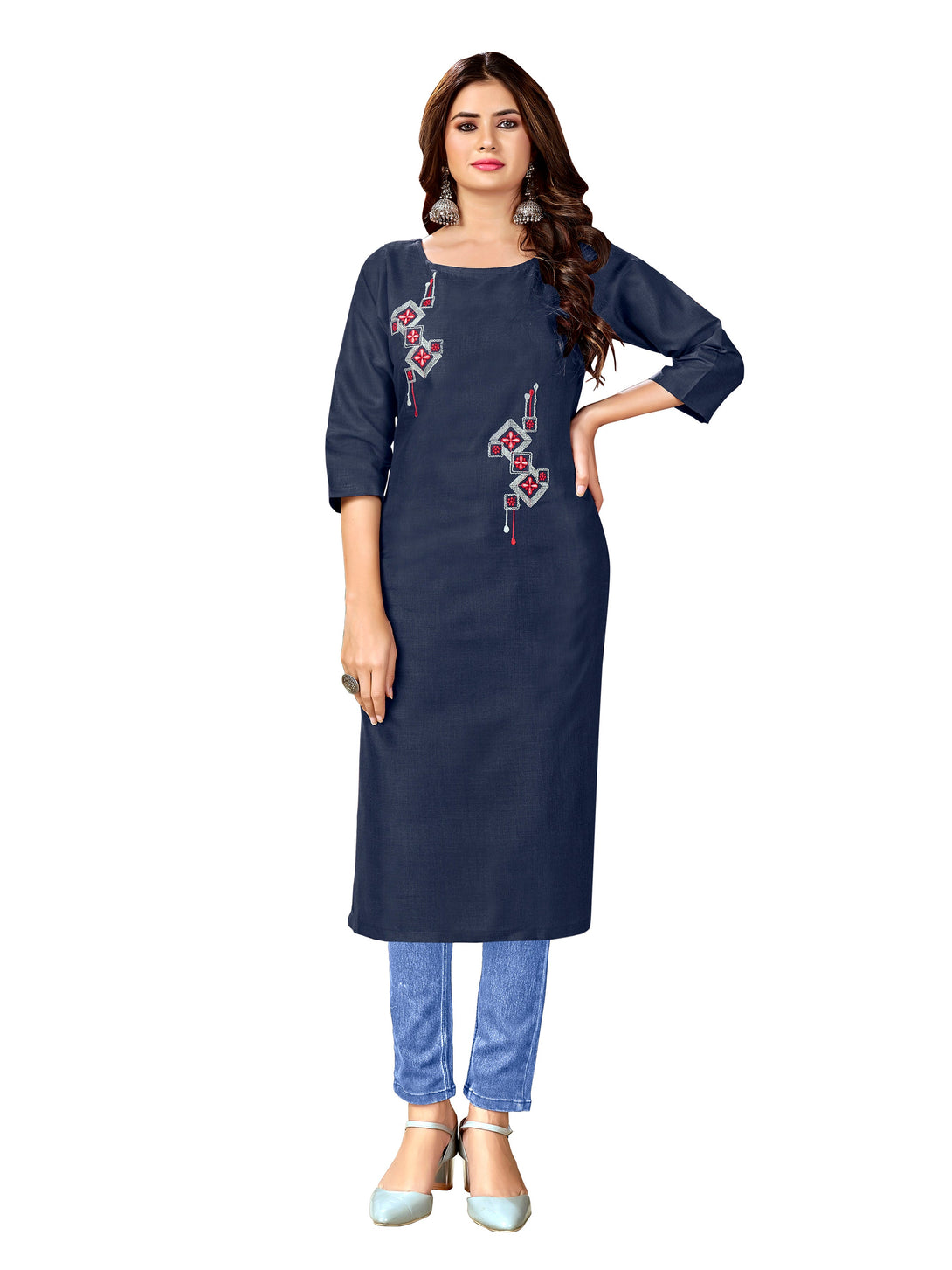 Woman's Designer Navy Blue Kurti - Dwija Fashion