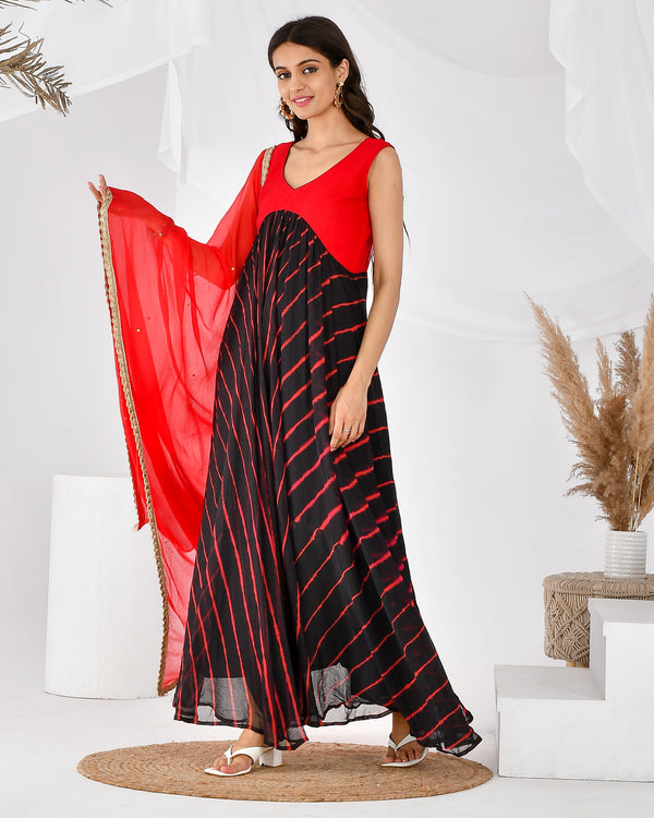 Women's BLACK RED LEHERIYA SET-RANGPUR