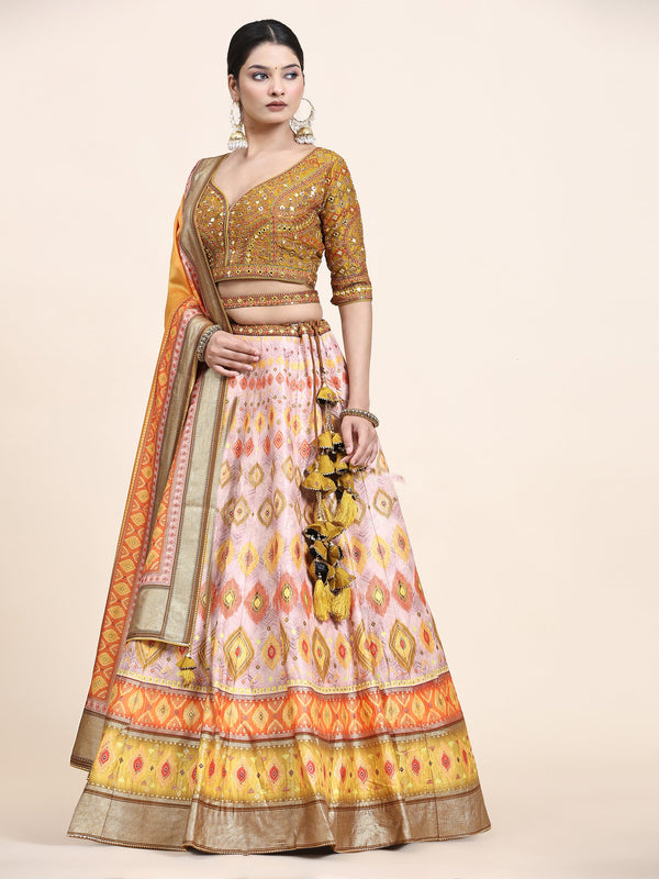 Women's  Embroidered Lehenga Blouse with waistbelt set- 4pc set - Phenav