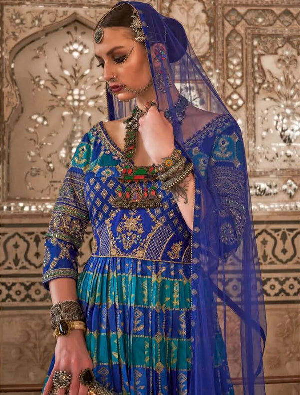 Women's Blue Gown, Dupatta &Sequence Work - Phenav