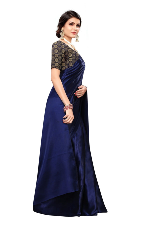 Women's Navy Satin Designer Saree - Vamika