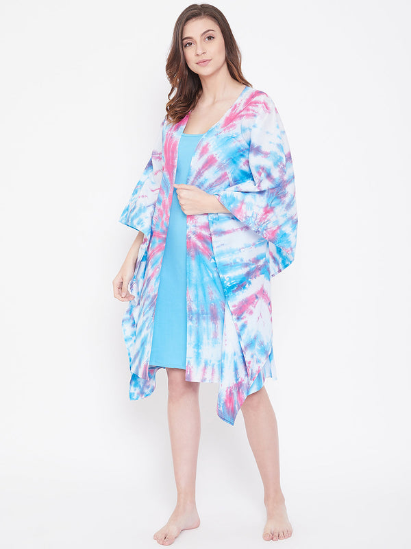 Women's Pink And Blue Tie-Dye Kaftan Coverup - The Kaftan Company