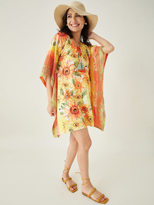 Women's Yellow Sunflower Bliss Resorty Kaftan - The Kaftan Company