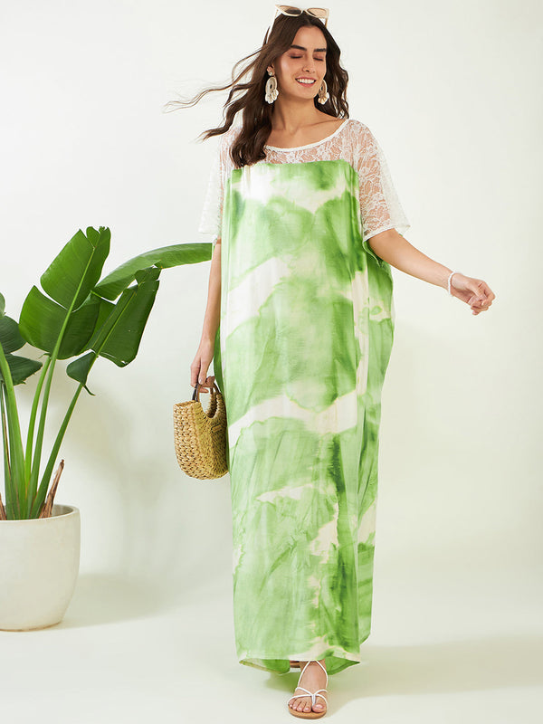 Women's Green Tie Dye Freesize Kaftan  - The Kaftan Company