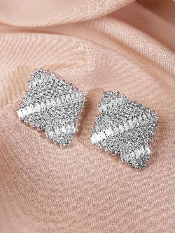 Rubans Rhodium-Plated Cubic Zirconia Stud Earrings