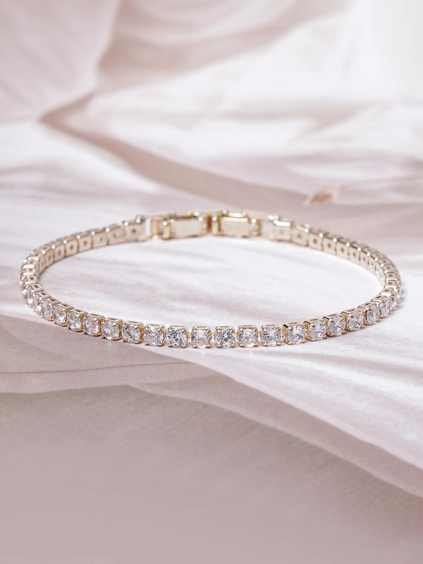 Voguish 22K Gold Plated AD & Cubic Zirconia Studded Delicate Tennis Bracelet