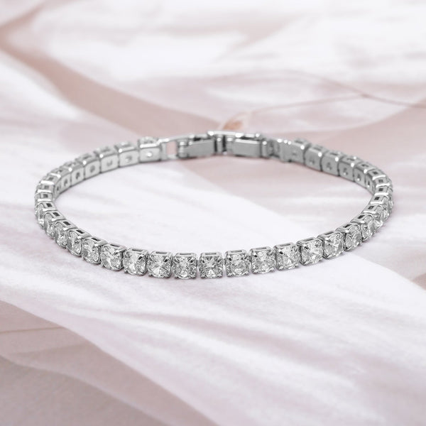 Voguish Rhodium Plated Sparkling AD & Cubic Zirconia Studded Tennis Bracelet