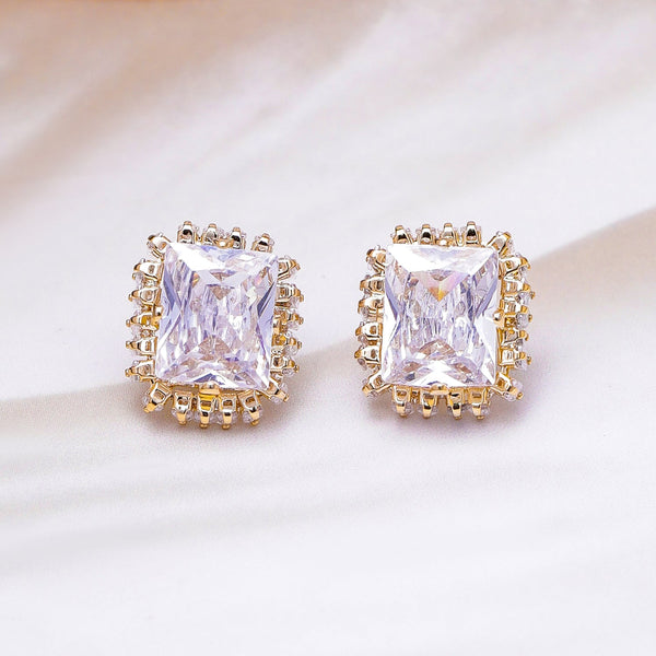 Voguish 22K Gold Plated AD & Cubic Zirconia Studded Square Stud Earrings