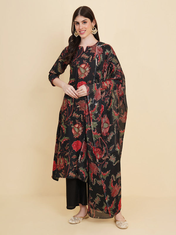 Women's Cotton Floral Printed Kurta Palazzo Set With Dupatta - Navyaa