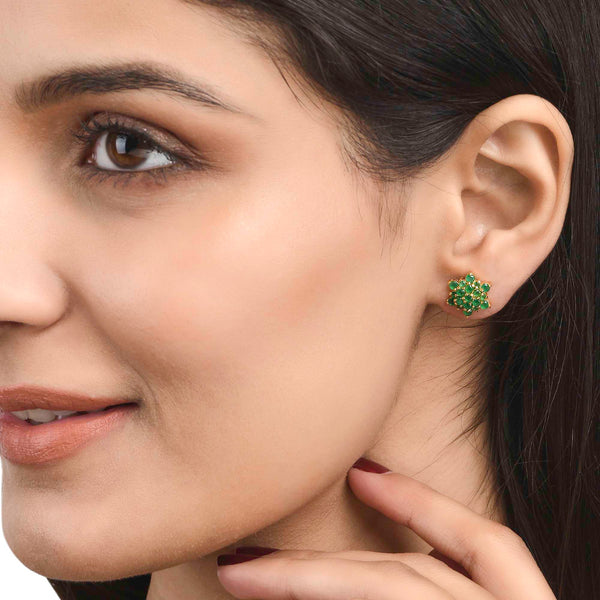 Women's Green Cluster Setting Zircons Stud Earrings - Voylla