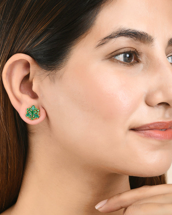 Women's Tiny Green Cz Gems Round Stud Earrings - Voylla