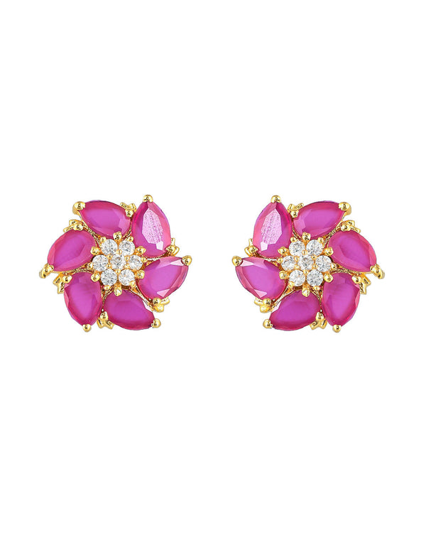 Women's Pink And White Zirconia Gemstones Stud Earrings - Voylla