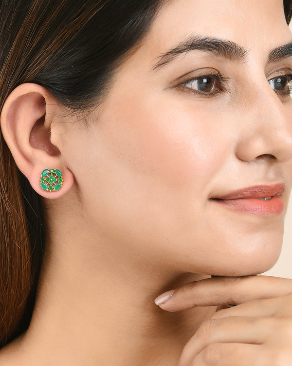 Women's Green Cluster Setting Cz Casual Stud Earrings - Voylla