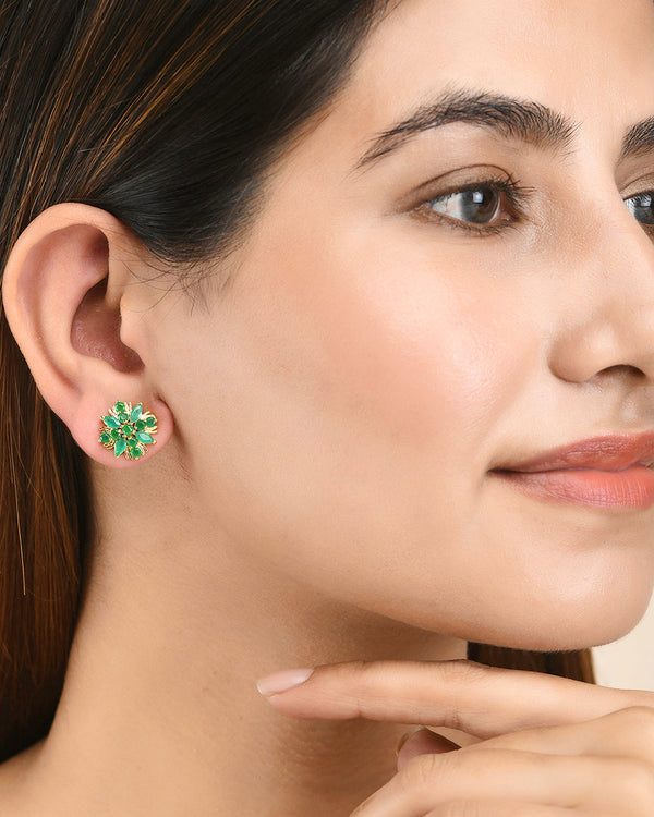 Women's Green Cz Gems Gold Plated Casual Stud Earrings - Voylla