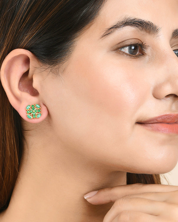 Women's Casual Green Zirconia Gemstones Stud Earrings - Voylla