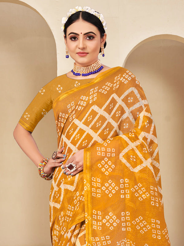 Women's Yellow Cotton Printed Traditional Saree - Sangam Prints