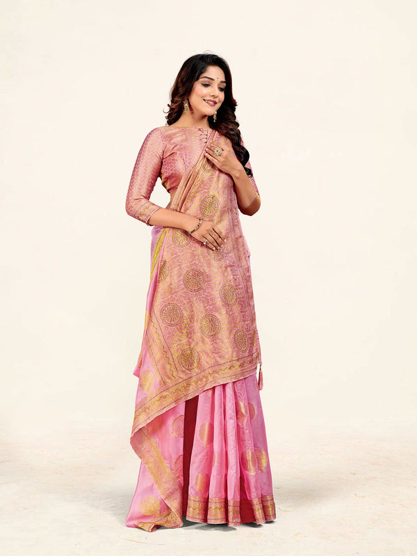 Women's Pink Color Stylist Saree With Blouse - Sweet Smile