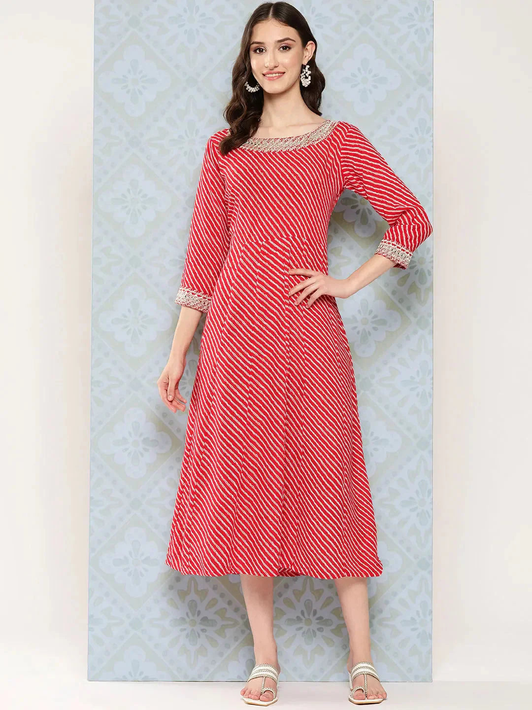 Red Ethnic A-Line Maxi Dress-Indiakreations-JS9769DRSRDS