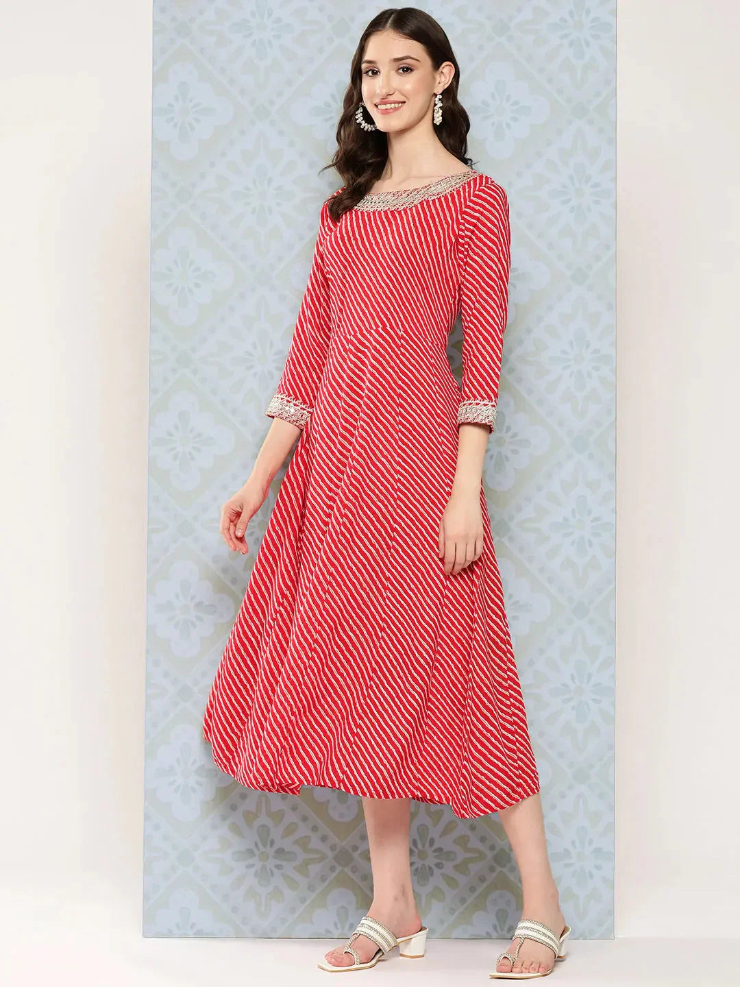 Red Ethnic A-Line Maxi Dress-Indiakreations-JS9769DRSRDS