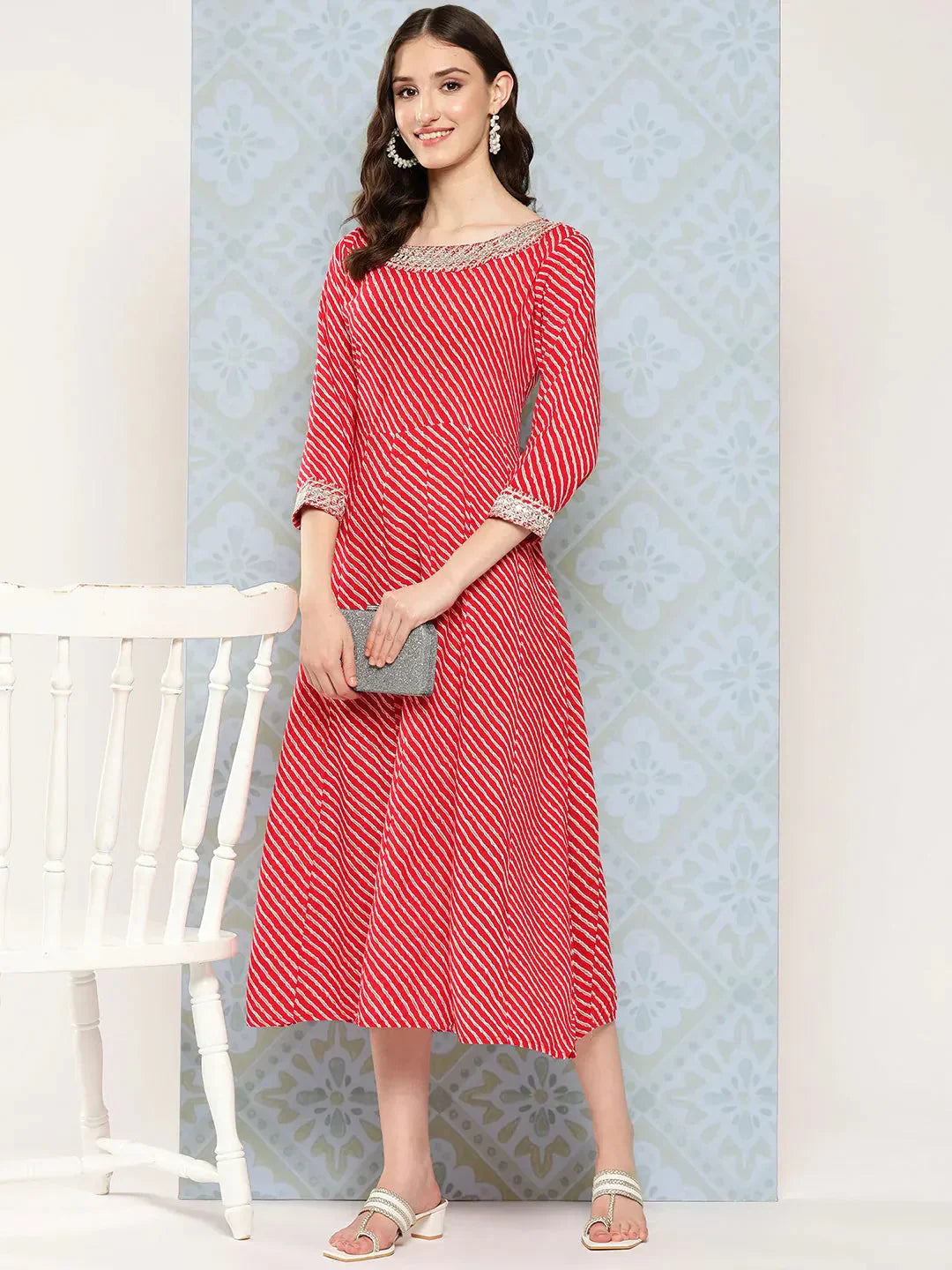 Red Ethnic A-Line Maxi Dress-Indiakreations-JS9769DRSRDS