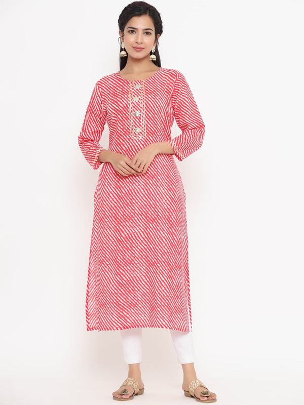 Red Printed Kurta-Indiakreations-JS9763KURRDS