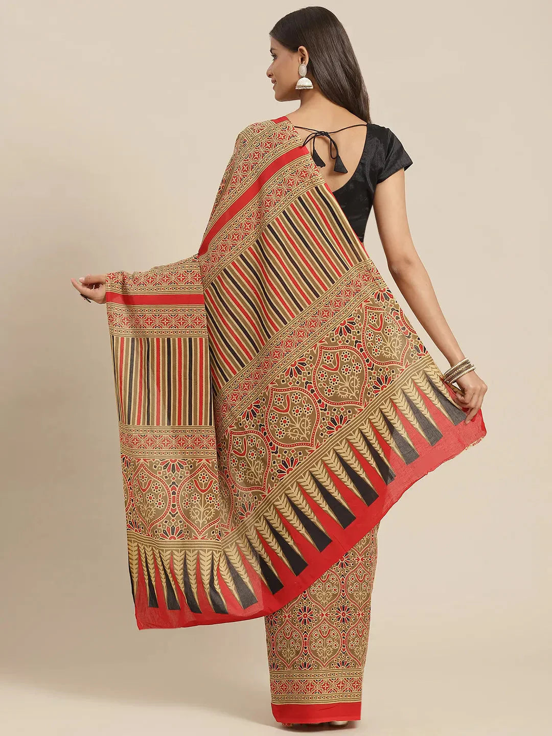 Red Printed Saree-Indiakreations-JS6035SARRD