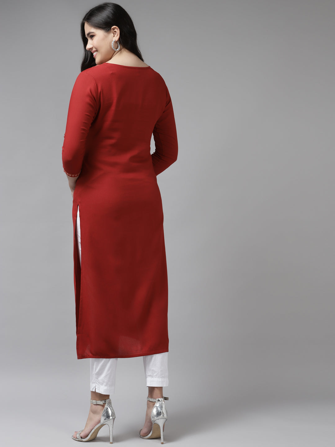 Red Yoke Design Kurta-Indiakreations-JS6213KURRDS